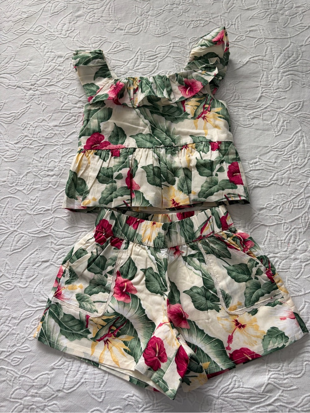Janie and Jack 4t Floral Tank & Shorts Set - Cream with Green & Pink Floral new
